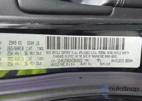 2017 Jeep Grand Cherokee Limited 4X4 z USA, uszkodzony, nr VIN 1C4RJFBG2HC803923